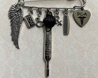 Personal Care Attendant, Aide, Assistant – Charms: Angel Wing, Health, Rx, Thermometer, Mask, Wheelchair, Soap, Comb, PCA – Caregiver Gift