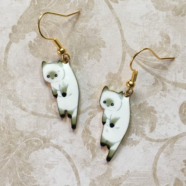 Scruffed Cat Charm Earrings with your Choice of Nickel Free Gold Tone Fishhooks OR 18K Gold Plated Kidney Ear Wires - Lightweight Earrings