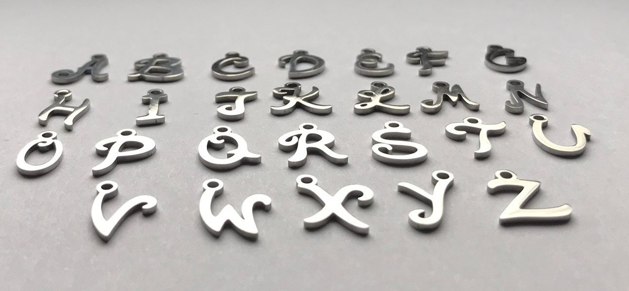Tone Cursive TINY SILVER Tone Script Cursive Stainless Steel Initial Letter | Etsy