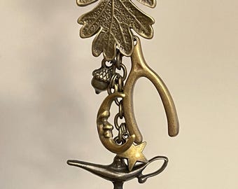 Wish Add-on Purse Charm – Dandelion Glass Cabochon; WISH, Oak Leaf, Acorn, Wishbone, Star, Moon, Genie Lamp Charm