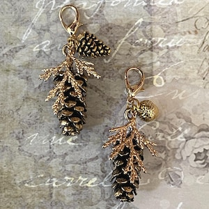 Juniper Pine Branch, Pinecone or Acorn Purse Bag Charm - Planner, Notebook, Junk Journal Jewelry, Autumn Winter Bling, Gold or Silver Tone image 2