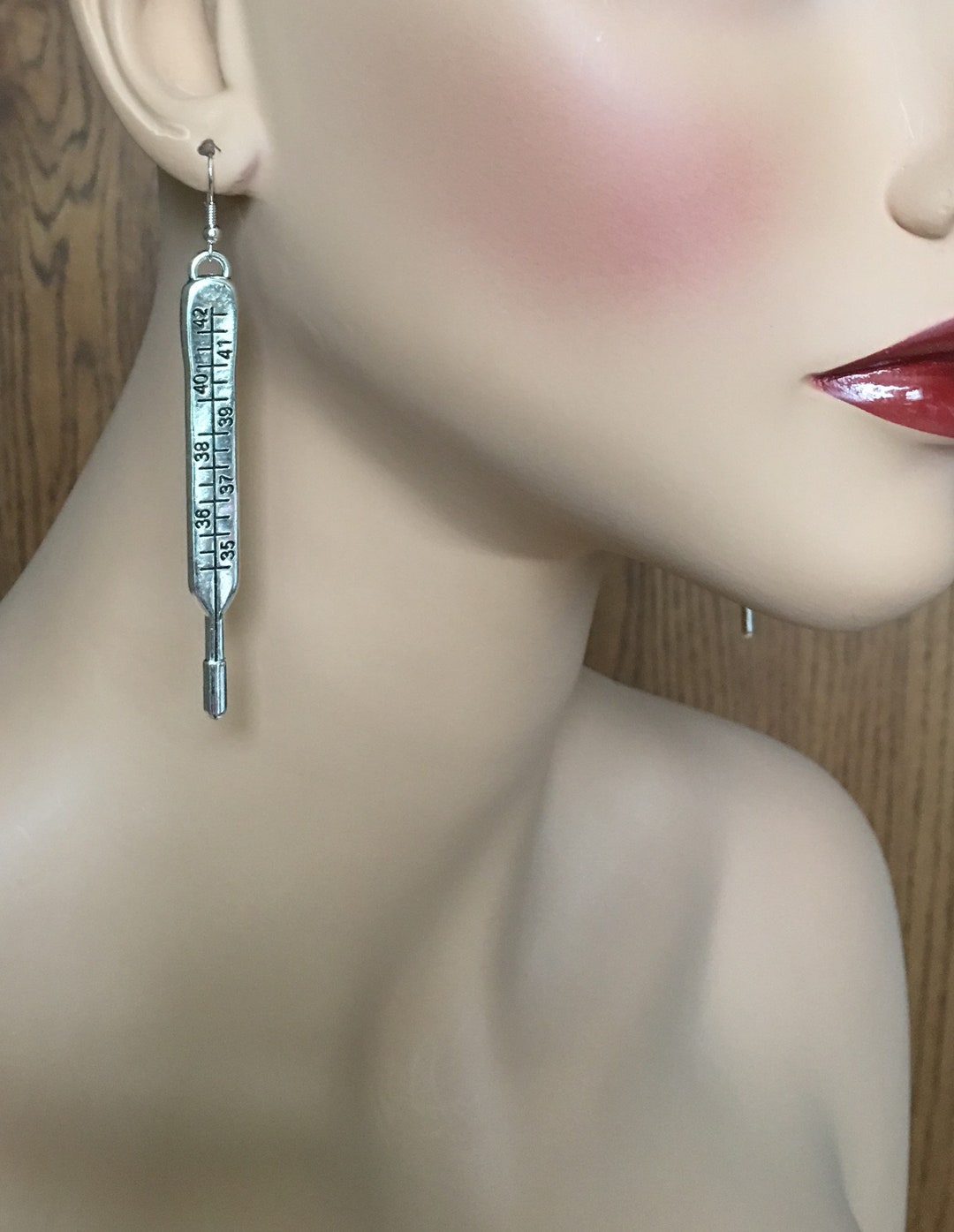 Thermometer Earrings Antique Silver Thermometer Charms, Silver Plated