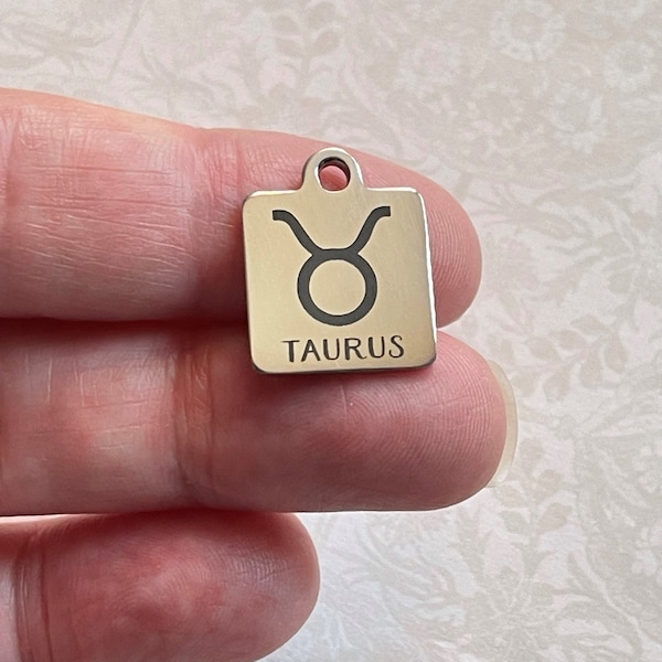 Laser Engraved Stainless Steel Zodiac Charms - Aquarius Pisces Aries Taurus Gemini Cancer Leo Virgo Libra Scorpio Sagittarius Capricorn