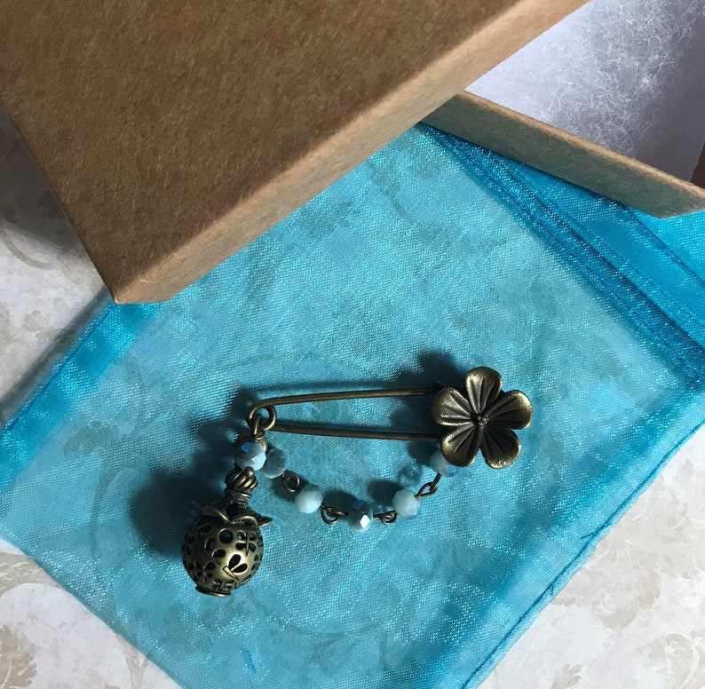 Rectangular Opaque Coral OR Sky Blue Round Faceted Crystal Beads Chinese Lantern Lamp Asian Chinese Lantern Kilt Safety Pins Floral Pin