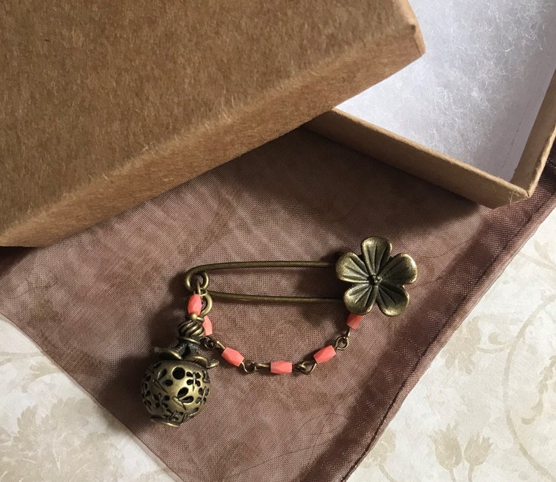 Rectangular Opaque Coral OR Sky Blue Round Faceted Crystal Beads Chinese Lantern Lamp Asian Chinese Lantern Kilt Safety Pins Floral Pin