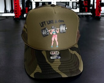 Lift  Like A Girl Camo trucker hat