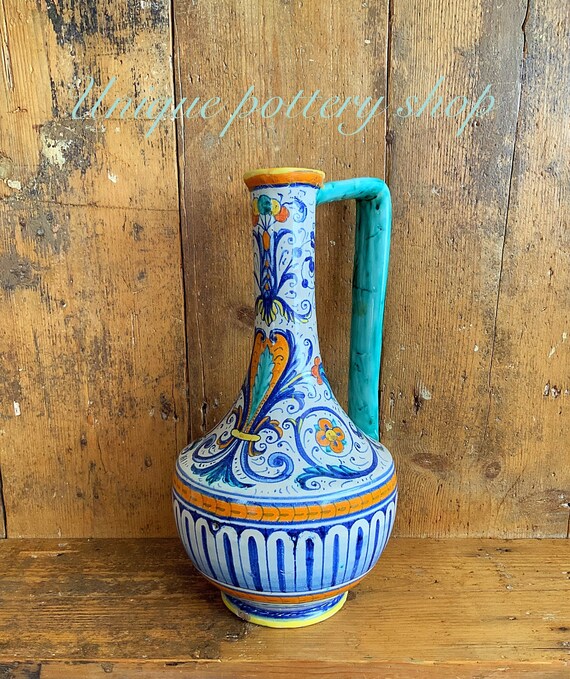 A Large and Colourful Italian Majolica Ewer Vase - Etsy