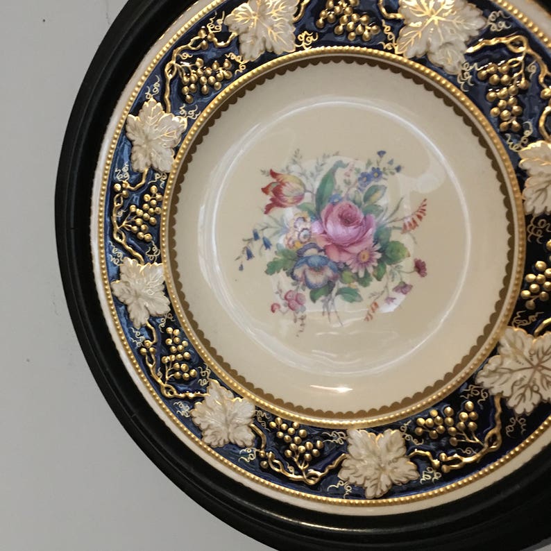 plate frame A very desirable royal crown derby vine cobalt 27cm plate in antique wooden