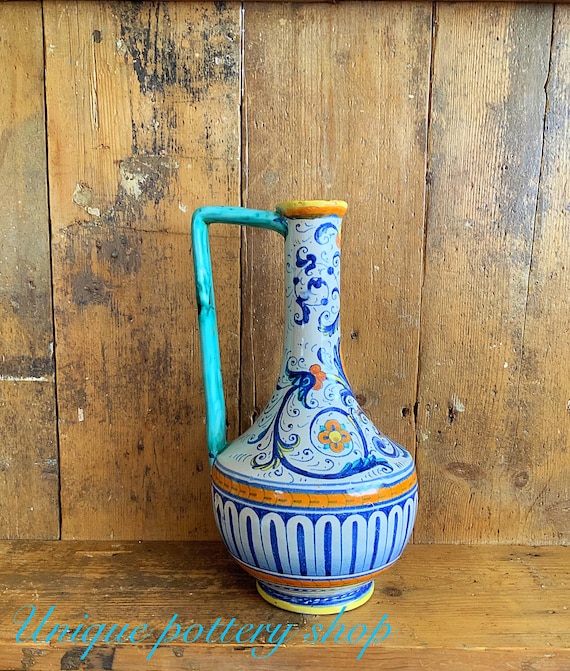 A Large and Colourful Italian Majolica Ewer Vase - Etsy