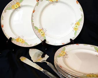 A pretty Art Deco, cream blush, vintage , cake plate set,