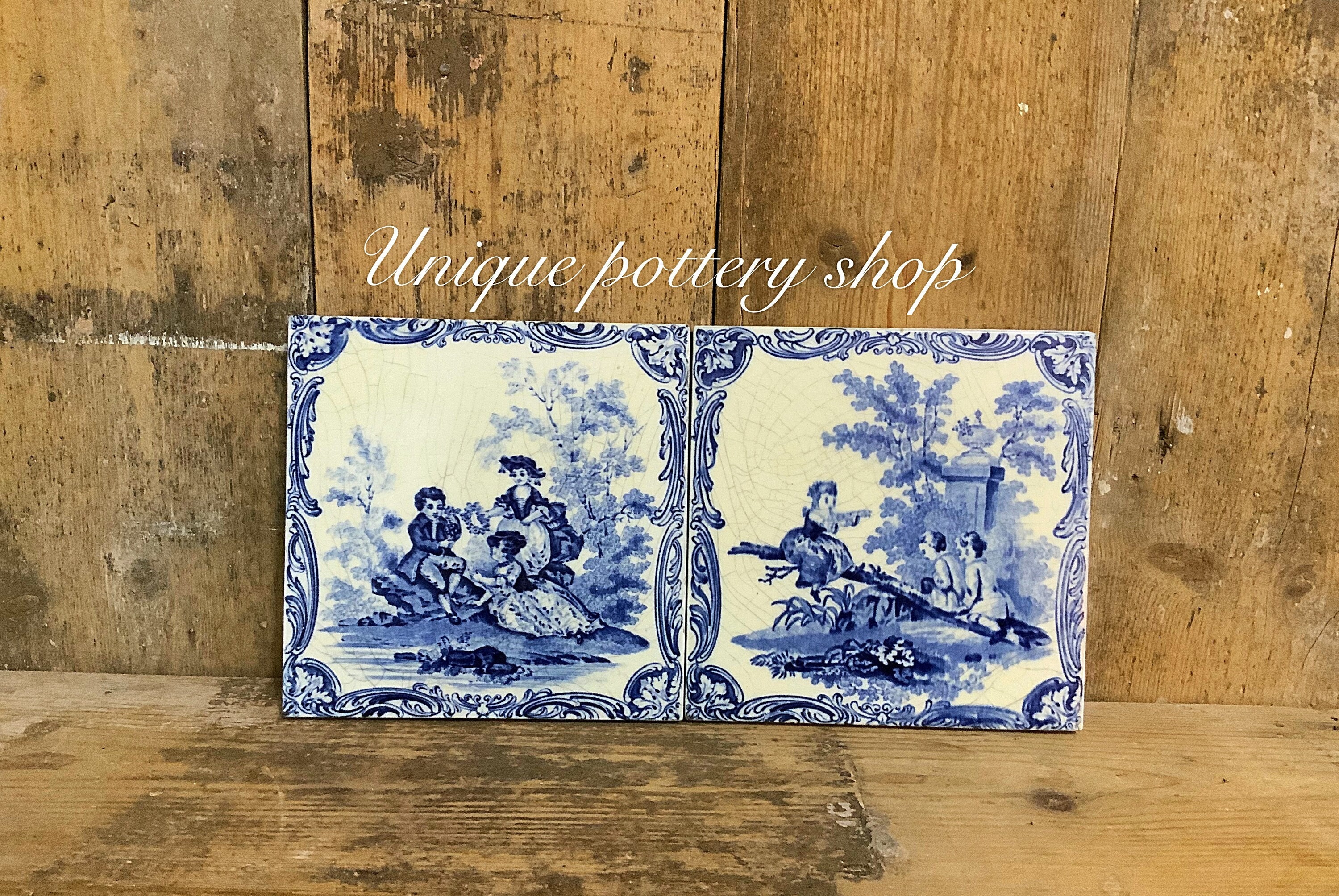 Carreau Mural Ancien Minton Hollins & Co - Motif Fleuron Porcelaine - Angleterre Années 1920
