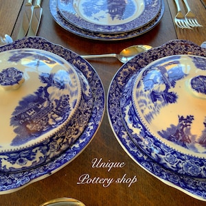 English antique transfer ware dinner and luncheon for six