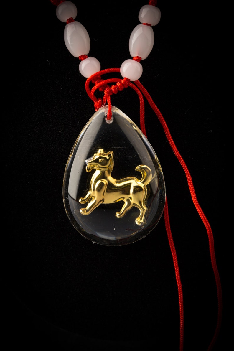 Good luck red string Chinese Zodiac necklace with faux jade Etsy