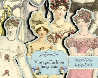 Vintage Fashion Fussy Cuts, Cricut, Pride and Prejudice, Jane Austen, Emma, Junk Journal Kit, Scrapbooking, Embellishments, Paper Ephemera