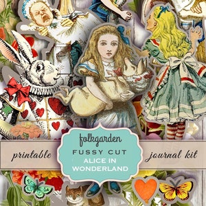 Alice Fussy Cut, Alice in Wonderland, for sticker making journaling scrapbooking, Alice ephemera, for hand cutting or Cricut,DIGITAL