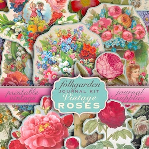 Junk Journal Vintage Scrapbook Printable Fussy Cut Roses Victorian Ephemera Pack Collage Sheet Vintage Embellishments, Instant Download