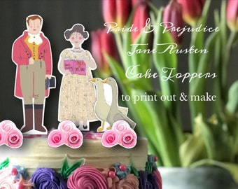 Wedding cake toppers Pride and Prejudice cupcake toppers DIY Printable cake  decoration wedding decor Mr Darcy Elizabeth Bennet  Jane Austen