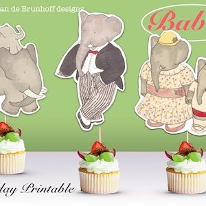 Babar Party Babar Cupcake Toppers PRINTABLE Vintage Babar the Elephant Birthday Cake Decorations, Food Picks, Cocktail Sticks, Double Sided