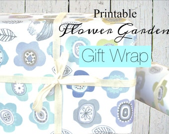 Printable Flower Garden Gift Wrap • printable gift  paper • pastel floral design •