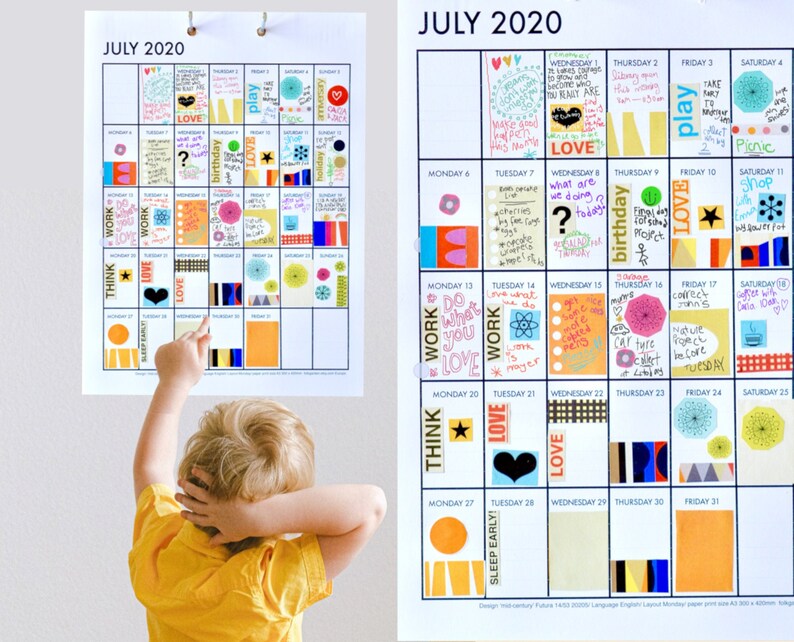 Large printable wall calendar Mid Century Modern 18 month Etsy