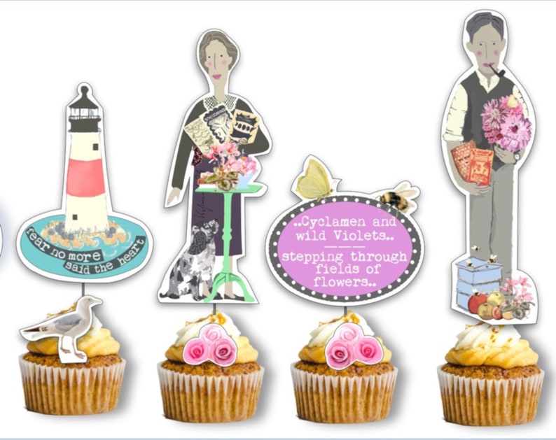 Printable Cupcake Toppers Virginia Woolf Cupcake Picks Party Cake Decor