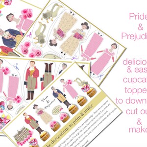 Pride and Prejudice DIY cake toppers Jane Austen gifts printable cake decoration cupcake toppers bookish party Mr Darcy cake shop decor image 6