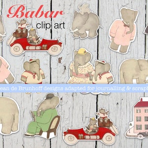 Babar Clip Art • Elefant druckbar • Vintage Babar • PDF • Collage Sheet • Für Scrapbooking, Journaling, Sticker-Herstellung