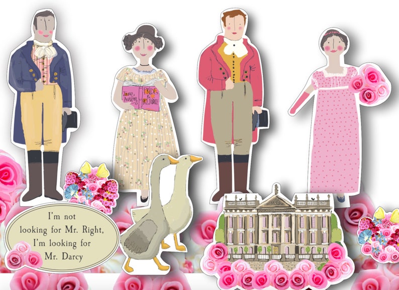 Pride and Prejudice DIY cake toppers Jane Austen gifts printable cake decoration cupcake toppers bookish party Mr Darcy cake shop decor image 4