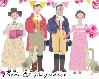 Pride and Prejudice Wedding Cake Topper Jane Austen Cupcake Toppers DIY Printable Cake Decoration Literary Decor Mr Darcy Elizabeth Bennet