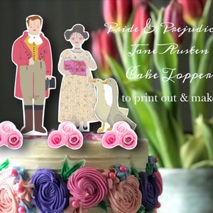 Pride and Prejudice DIY cake toppers Jane Austen gifts printable cake decoration cupcake toppers bookish party Mr Darcy cake shop decor image 7