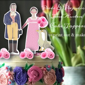 Pride and Prejudice DIY cake toppers Jane Austen gifts printable cake decoration cupcake toppers bookish party Mr Darcy cake shop decor image 3