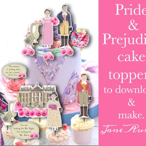 Pride and Prejudice DIY cake toppers Jane Austen gifts printable cake decoration cupcake toppers bookish party Mr Darcy cake shop decor image 8