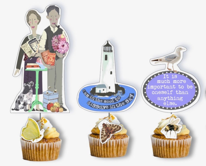 Printable Cupcake Toppers Virginia Woolf Cupcake Picks Party Cake Decor
