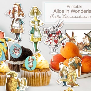 Alice au pays des merveilles • Décorations de gâteaux • Gâteaux imprimables • Illustrations classiques d'Alice au pays des merveilles pour une fête ou un décor de cuisine•