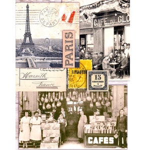 Vintage French Postcards and ephemera. Instant download, 20 postcards, 7 collage sheets, journal kit, scrapbooking