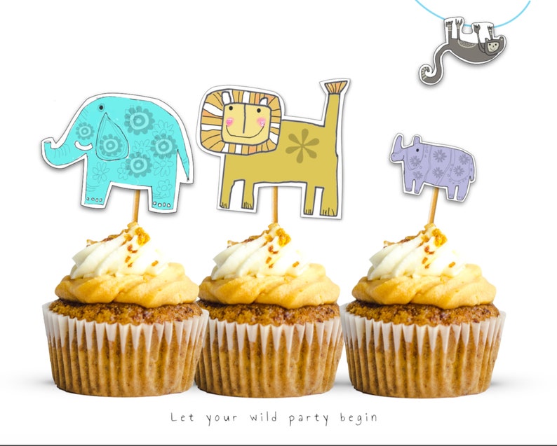 Lovely Animal Cupcake Toppers Wild Animal Cake Decorations Etsy España