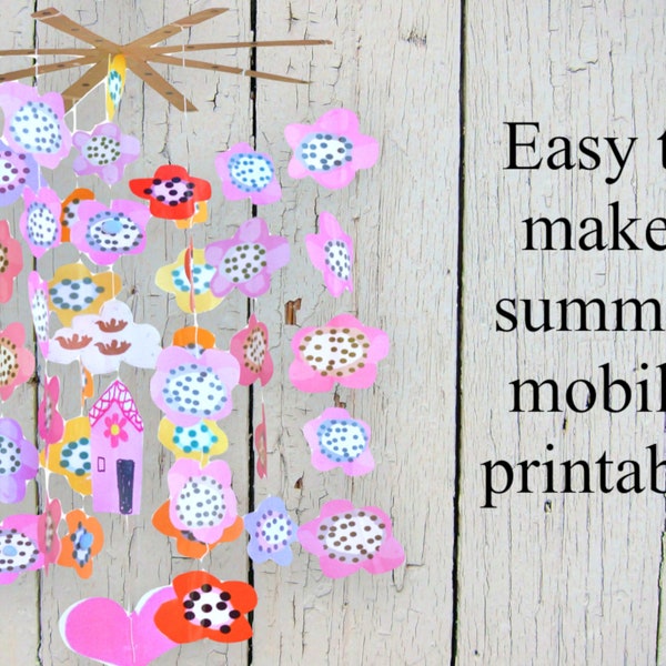 Decorative mobile • hanging floral mobile • printable paper craft gifts to make • bright nursery decor DIY •