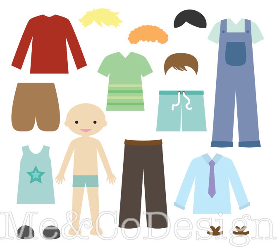 Boy Paper Doll Clipart Fun Happy Clipart Accessory Clipart Etsy