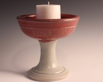 Large Red Carved Ceramic Unitarian Universalist Chalice for Candles