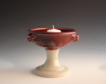 Small fancy red UU Chalice for table tops, special occasions, and every day celebration