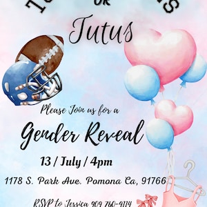 Touchdown o Tutus Gender Reveal, invito modificabile, invito di compleanno, invito stampabile