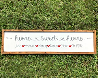 Home Sweet Home Sign, Family Names Sign, Wood Sign, Gift for Family, Kids' Names Sign, Gift for Her, Farmhouse Sign, Personalized Sign