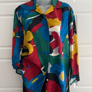 VINTAGE 80's ESPRIT Collection Rare Jewel Tone Silky SHIRT- Size Small- Loose Fit- Condition Excellent-Covered Placket -1980's-1990's Style