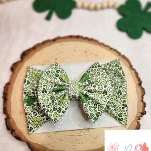 Lazo para la cabeza del día de San Patricio, lazo para la cabeza de bebé, lazo grande, lazo de trébol, lazo de trébol, lazo para la cabeza de niño pequeño, estampado de leopardo del día de San Patricio
