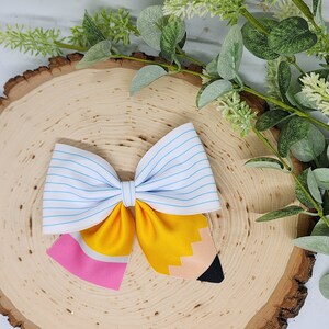Pencil hair bow back to school bow fabric bow clip bow school bow pencil pinch bow sailor bow
