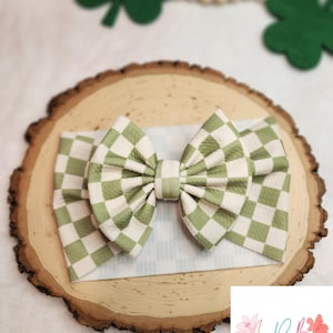 Lazo para la cabeza del día de San Patricio, lazo para la cabeza de bebé, lazo grande, lazo de trébol, lazo de trébol, lazo para la cabeza de niño pequeño, lazo de cuadros verdes