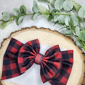 Buffalo Plaid headwrap bow, baby bow, baby headwrap bow, christmas headwrap bow, winter bow, black and red bow, headwrap bow, lumberjack bow