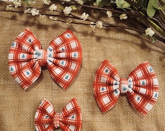 Christmas Check Bows, red tree plaid bows, girls hair bows, christmas hair bows