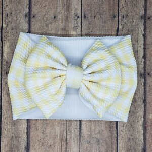 spring baby headwrap toddler headwrap baby bow baby girl hair bow girl hair clip bow baby headband spring hair accessories yellow plaid bow