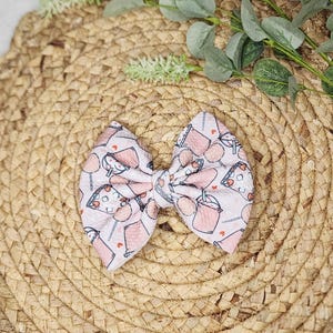 coffee bow, valentine&#39;s day bow, clip bow, baby bow, newborn bow, nylon bow, fabric bow, oversized bow, valentine&#39;s day sweets bow, 5 in bow